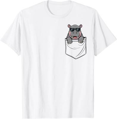 Nilpferd W-Sonnenbrille Cooles Fronttaschendesign Tierliebhaber T-Shirt