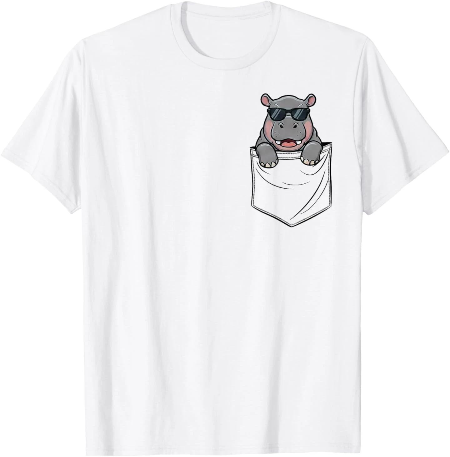 

Hippo W-Sunglasses Cool Front Pocket Design Animal Lover T-Shirt 2XL