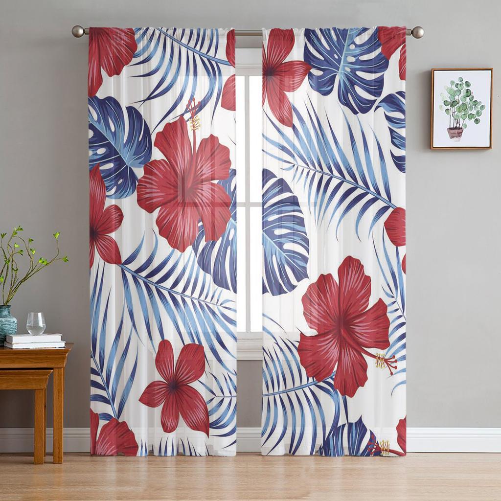 Tropical Exotic Bird Sheer Curtains for Living Room Transparent Tulle Window Treatments Bedroom Kitchen Home Decor Veil Drapes