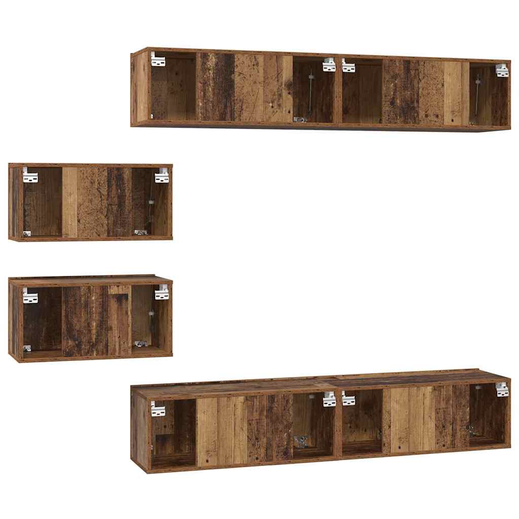 Wall Mounted TV Cabinet Set 6 pcs Reclaimed Wood Particleboard