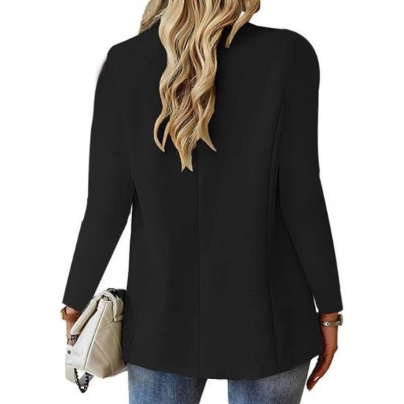 Women Suit Coat Lapel Long Sleeve Single Button Suit Jacket with Flap Pockets Solid Color Work Office Business Outerwear