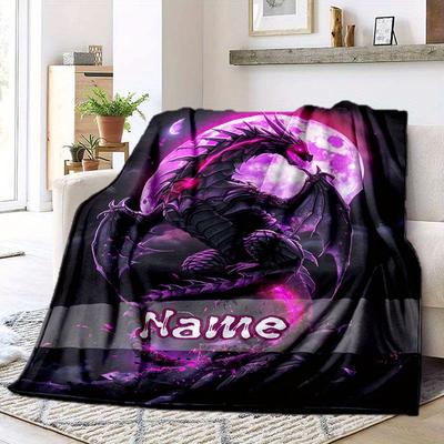 Dark Fantasy Dragon Purple Moon Customize Your Name Blanket Warm Comfortable And Soft Blankets Are Suitable For Home Chairs Office Sofas Sofas Office
