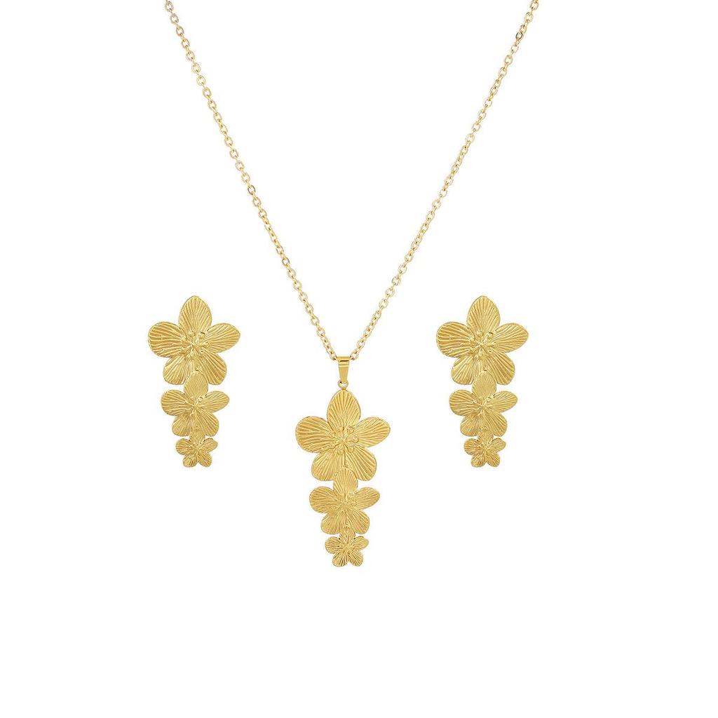 Peach Heart Spiral Tree Leaf Earrings & Necklace Set - Luxury High-End Metal Style Fashion for Women