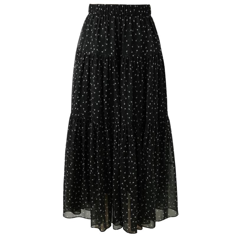 SANCIA Floral High-Waist A-Line Long Skirt M