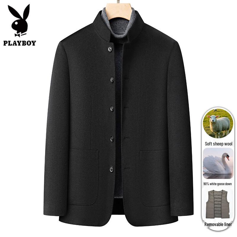 PLAYBOY Men's Wool-Blend Goose Down Liner Stand-Collar Coat