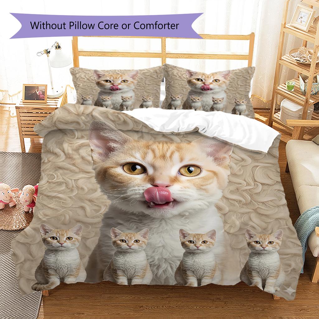 Cute Yellow Cat Pattern Bedding Quilt Set Quilt Cover Pillowcase Home Decoration Gift (1 * duvet cover + 2 * pillowcase, without core)