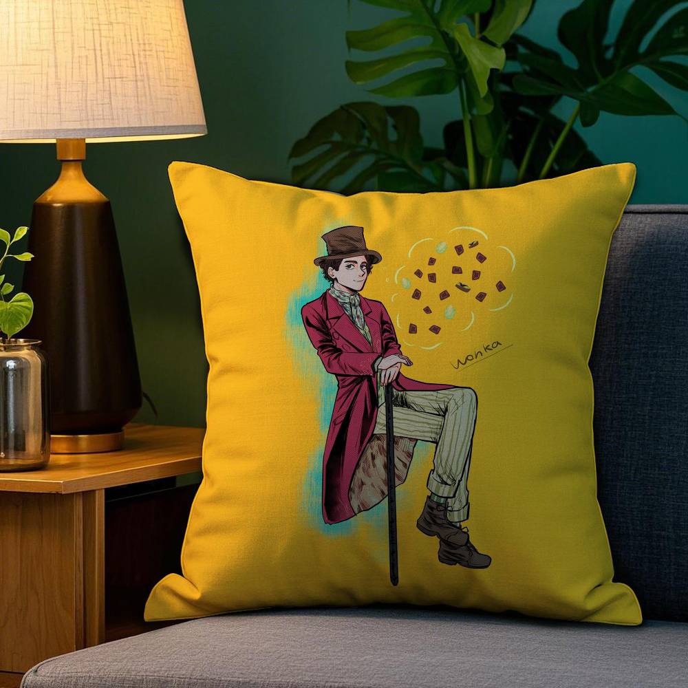 Moive W-Wonka New Pillow Case Plush Fabric Soft Double Sided Print Sofa Cushion Cover Throw Pillow Covers