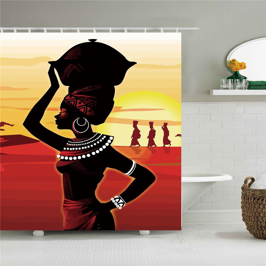 Abstract African Shower Curtain Prints Fabric Polyester Curtains For Bathroom Waterproof Bath Curtain Hooks Decoration