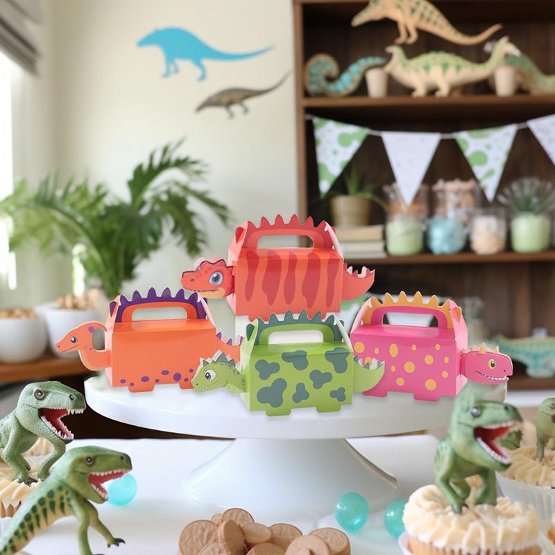 New 6Pcs Cute Dinosaur Shaped Candy Boxes Happy 1st Birthday Party Decor Kids Boy Gifts Packaging Box Dino Baby Shower Supplies Box