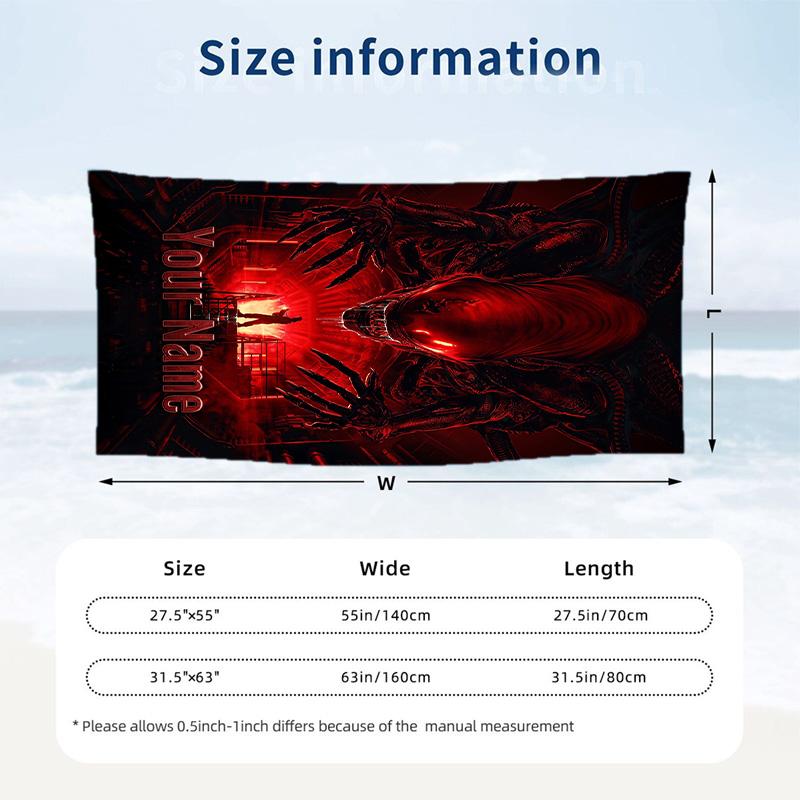 Beach Towel Custom Name Text, Quick Dry Large Towel For Beach HomeAlien Xenomorph