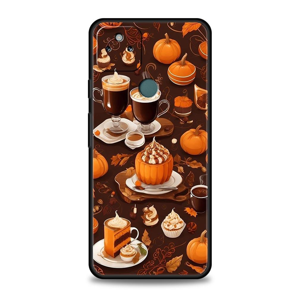 Pumpkin Autumn Leaves Coffee Phone Case Cover for Google Pixel 10 9 8 7 6 9A 8A 7A 6A Pro Shockproof Soft TPU 9 Pro XL Shell Bag