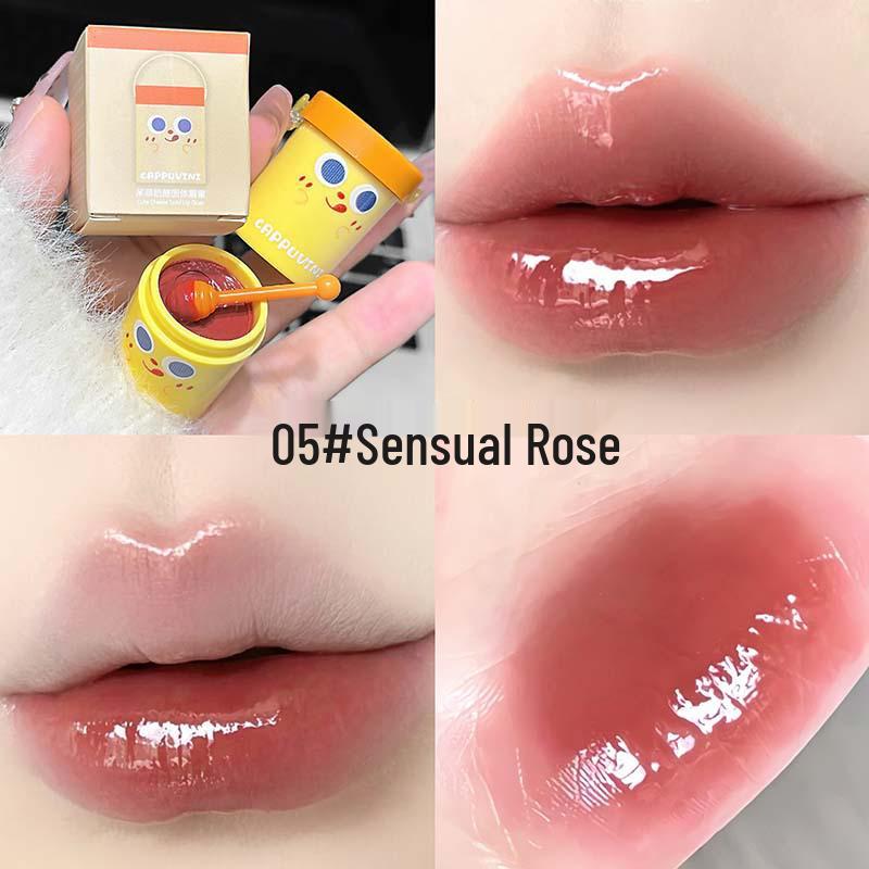 CAPPVINI Cute Cheese Lip Gloss - Milk Tea Cup Mirror Glaze, Student-Friendly Lipstick