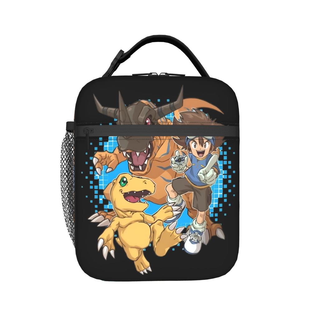 Custom D-Digimons Insulated Lunch Bag for Work School Cartoon Portable Cooler Thermal Bento Box Unisex