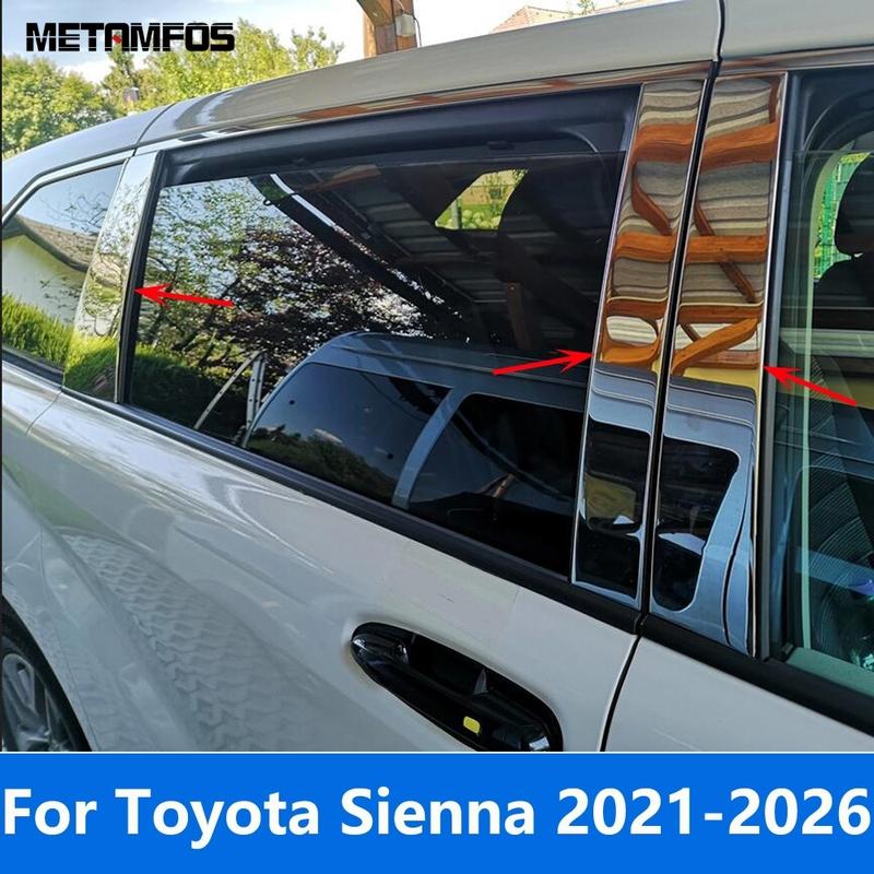 For Toyota Sienna -2025 2026 Stainless Steel Window Sill Center B C Pillar Posts Cover Trim Exterior Accessories Car Styling