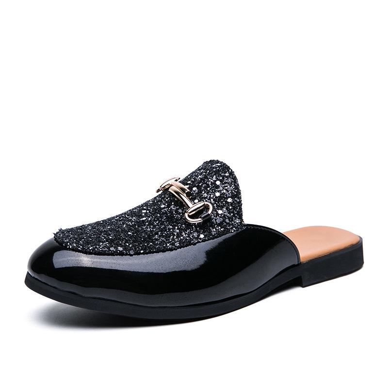2023 Men's British Style Slip-On Sandals, Half-Open Toe, Closed-Toe, No-Back, Small Leather Shoes
