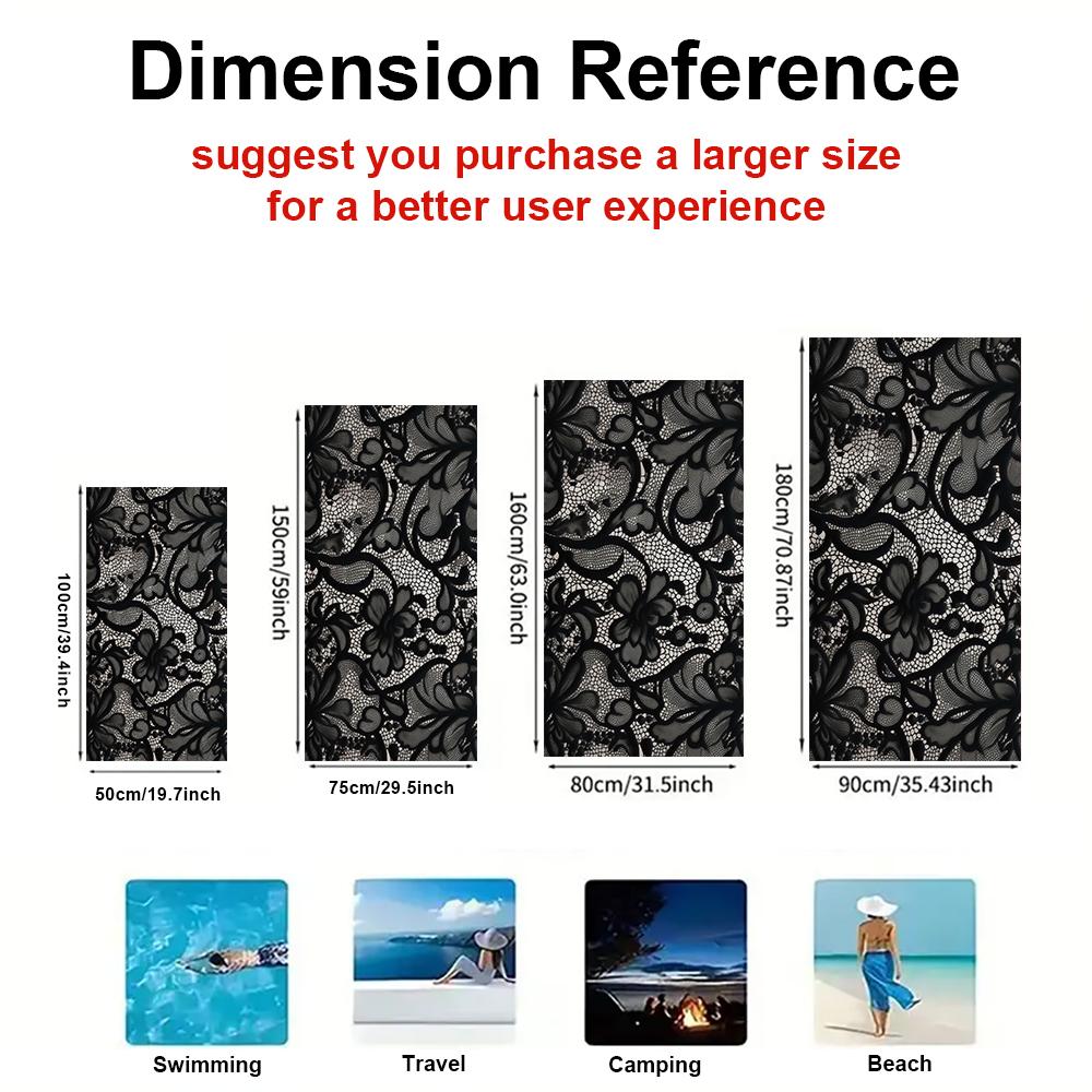 Black Lace Pattern Quick Drying Bath Towel Microfiber beach towel - light weight swimming camping  yoga beach out