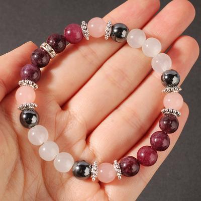 Feestelijke Geschenken Granaat Rozenkwarts Helder Kwarts Zwarte Onyx Kralen Armband Natuurlijke Mode Sieraden Voor Mannen Vrouwen Dagelijks Gebruik Cadeau