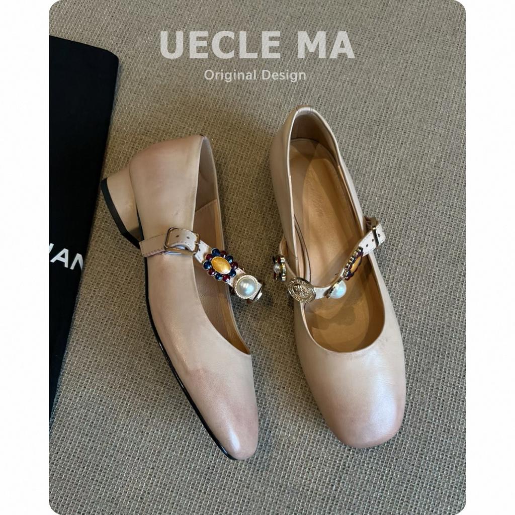 Super soft lambskin~ retro French single shoes women's thick heel new models are beautiful and not tired shoes medium heel Mary Jane shoes