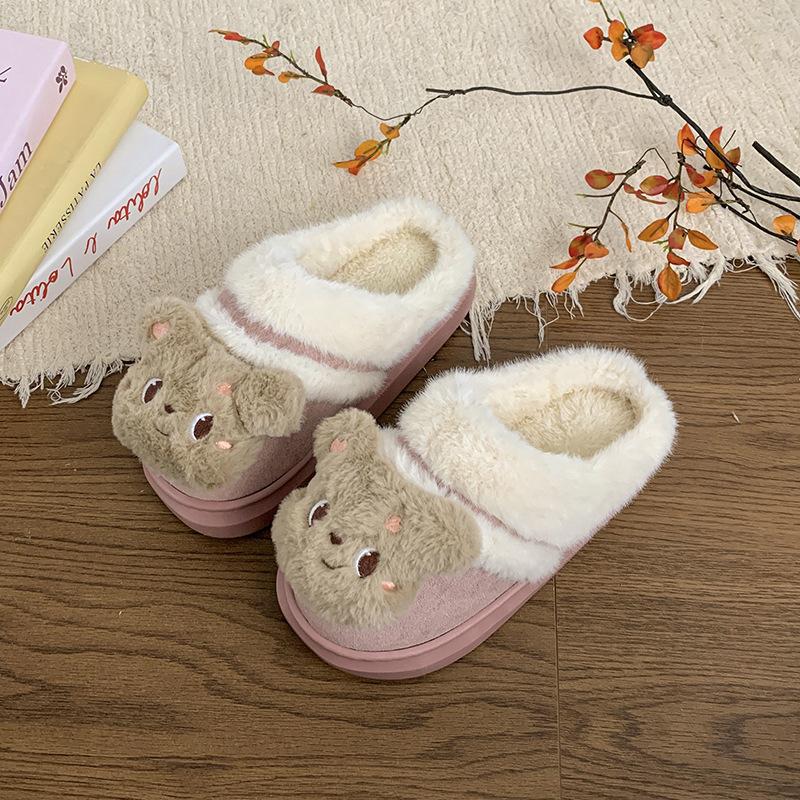 

Милый плюшевый медведь зима 2025 новинка теплая домашняя одежда для помещений и улицы зимние толстоподошвенные домашние хлопковые тапочки женские 41 розовый