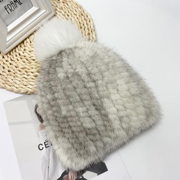 New Girls Boys Winter Hat Real Mink Fur Knitted Fox Fur Pompom Warm Hats Elastic High Quality Kids Outdoor Beanie Hats