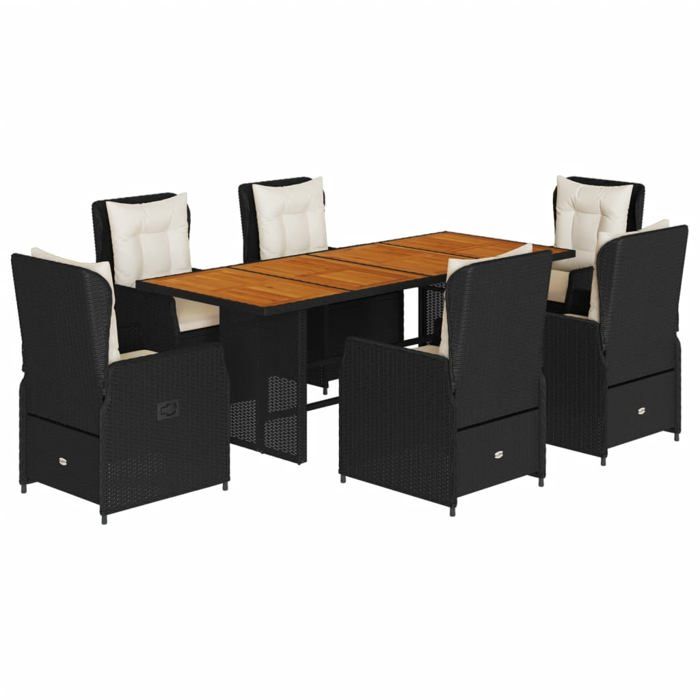 VidaXL Ensemble à manger de jardin coussins 7pcs Noir Résine tressée 3262779
