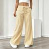 Pantaloni Larghi a Righe in Lino da Donna, Vita Alta con Coulisse, Pantaloni Palazzo Casual con Tasche, Pantaloni Estivi a Vestibilità Larga