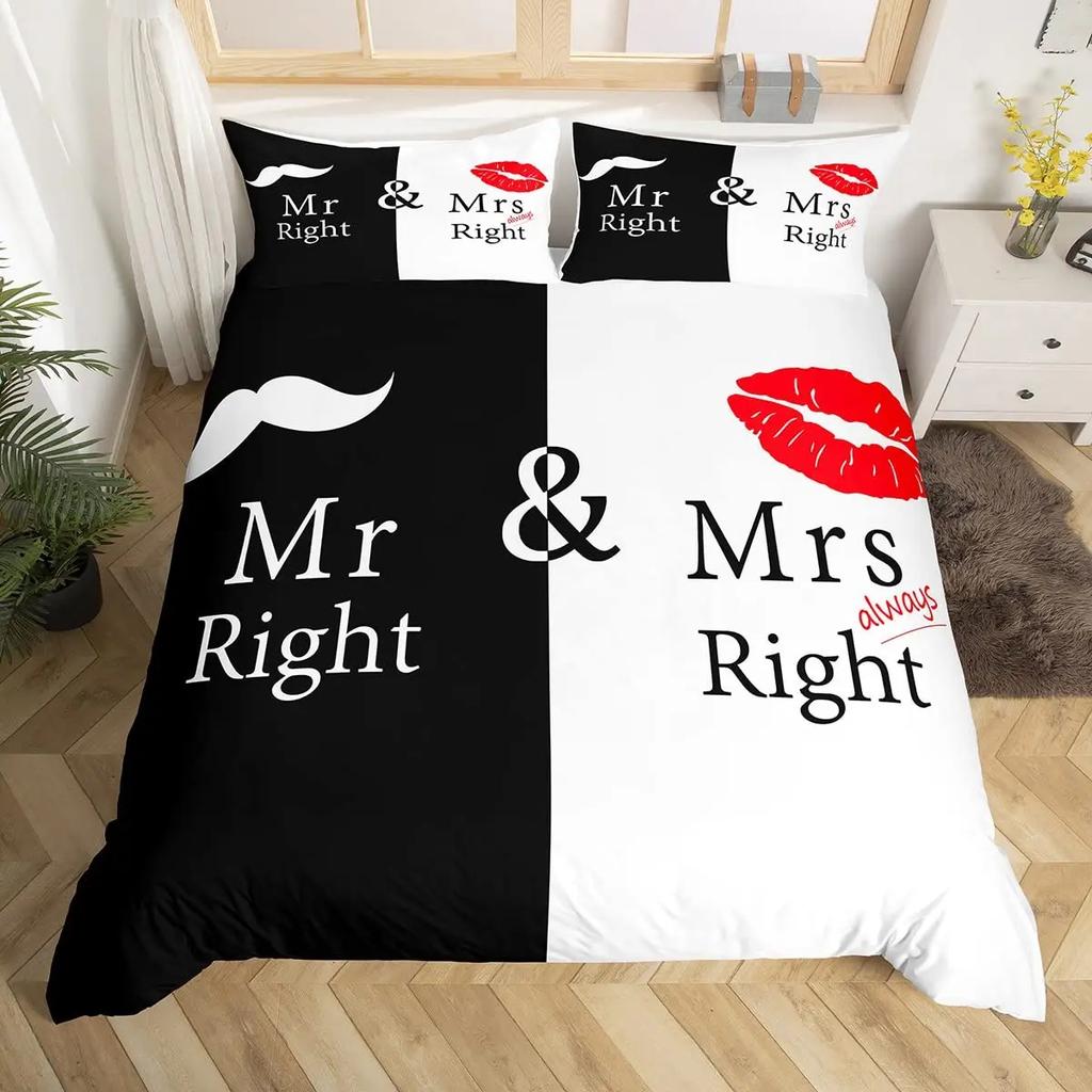 Mr And Mrs Duvet Cover Set King Black Love And Gold Bedding Set For Couples Cute Romantic Valentines Gifts Comforter Cover Sets
