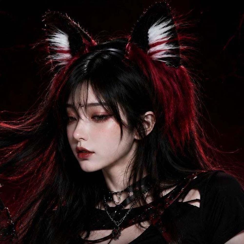Soft Plush Faux Fur Headwear Red Black Halloween Hair Hoop Wolf Ears Headband Club Events