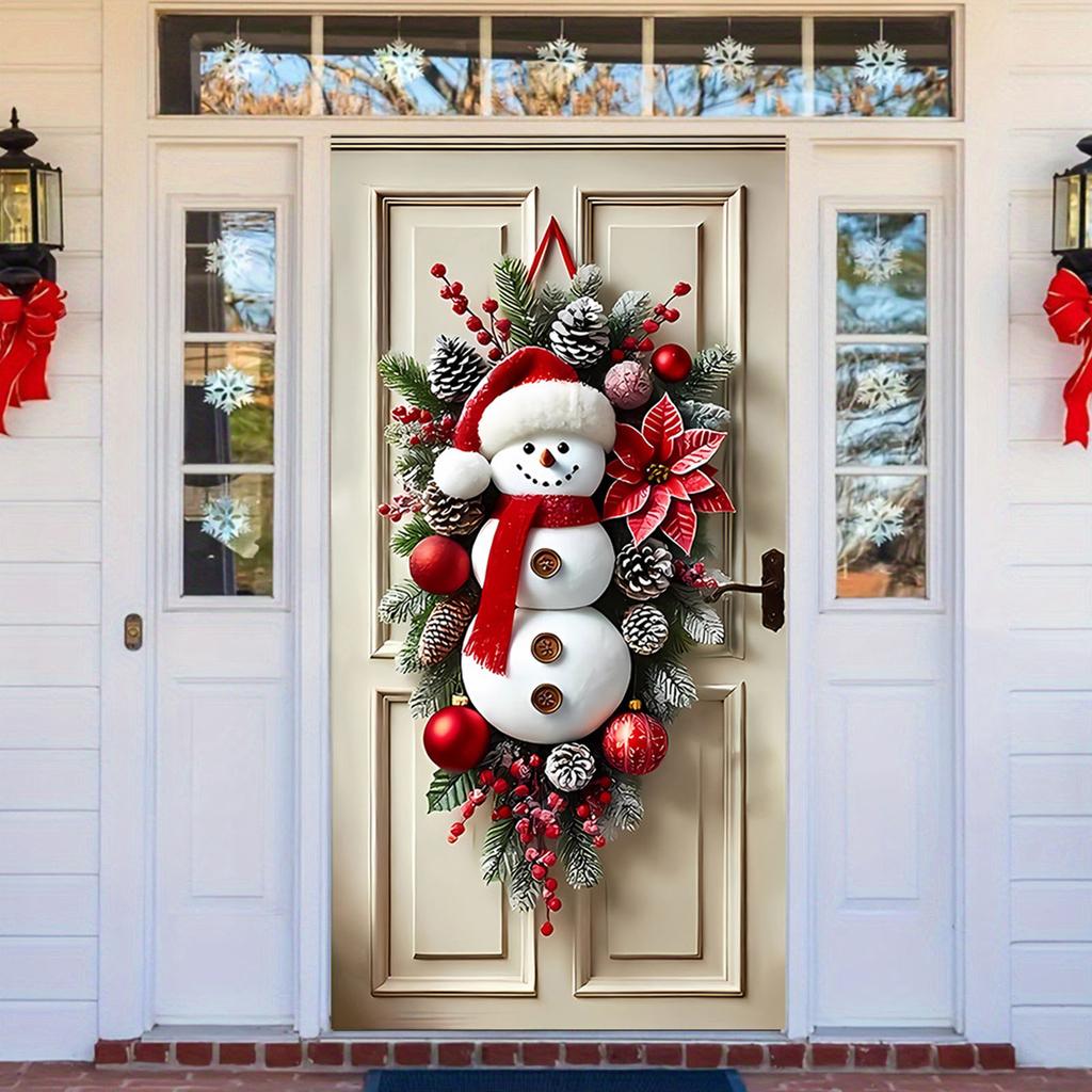 Christmas Door Cover Decoration Santa Claus New Year Xmas Background Decor Outdoor Photo Door Curtain Hanging Blanket 180X90CM