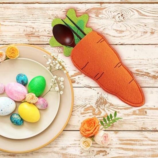 6 Stück Ostereier-förmiger Besteckhalter Tasche Filz Gabel Schneider Beutel Esstisch Geschirr Abdeckung Oster Messer Gabeln Organizer für Frühlingsparty