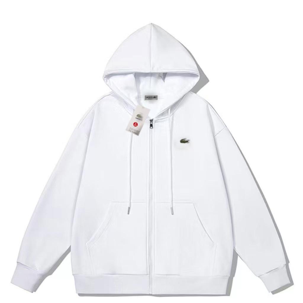 Men's Autumn/Winter Embroidered Crocodile Hoodie - New Style Loose Fit Zip-Up Cardigan with Hood, Long Sleeves, and Plain Color Design.