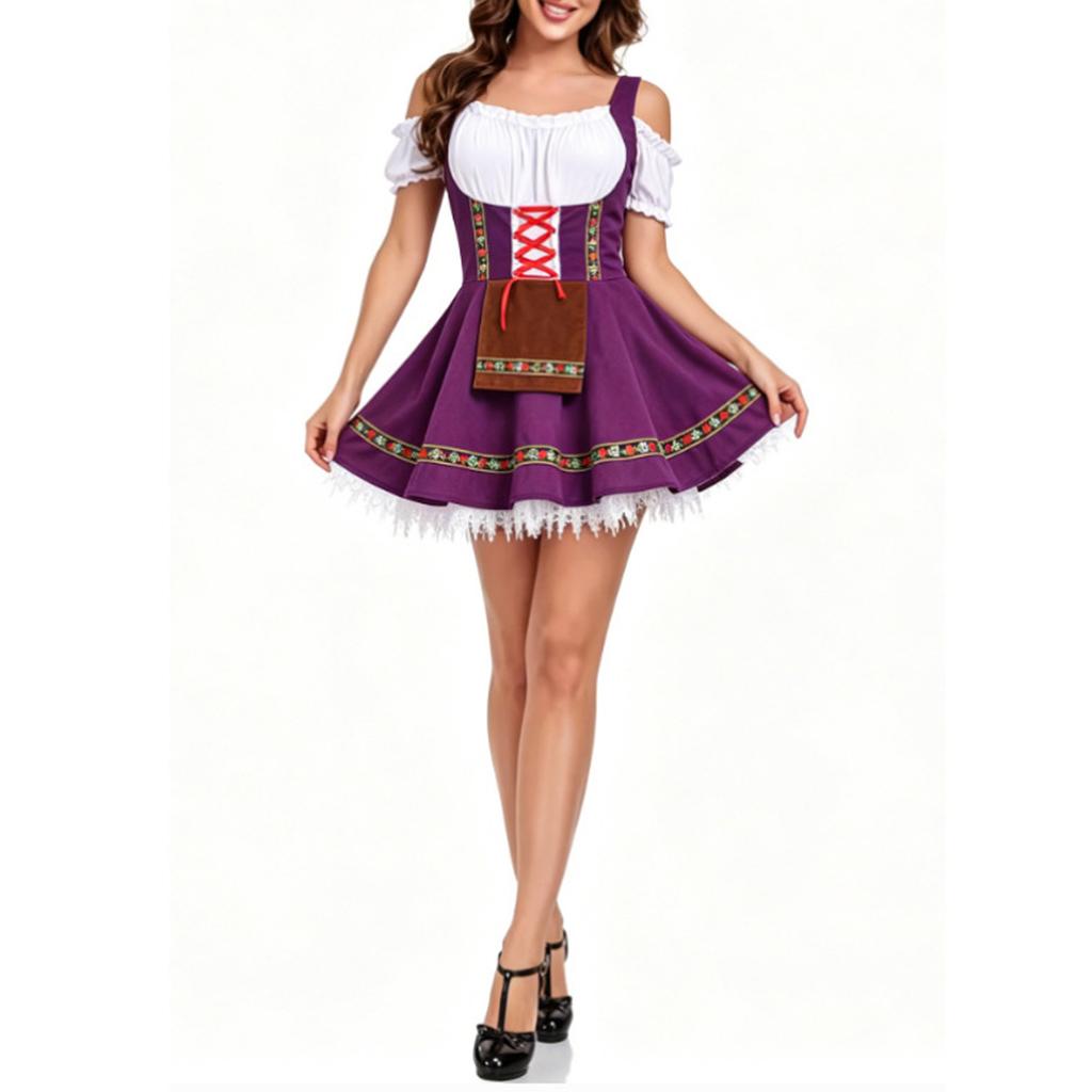 Women's Oktoberfest Maid Dress Costume Traditional Style Mini Dress with Off Shoulder Top Corset Detail and Flared Skirt for Festival