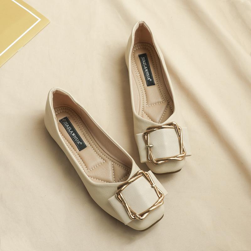 Flat Single Shoes Women's Spring and Autumn 2025 New Shallow Soft Leather Square Head 4143 Large Size Women's Shoes Soft Sole Doudou Shoes
