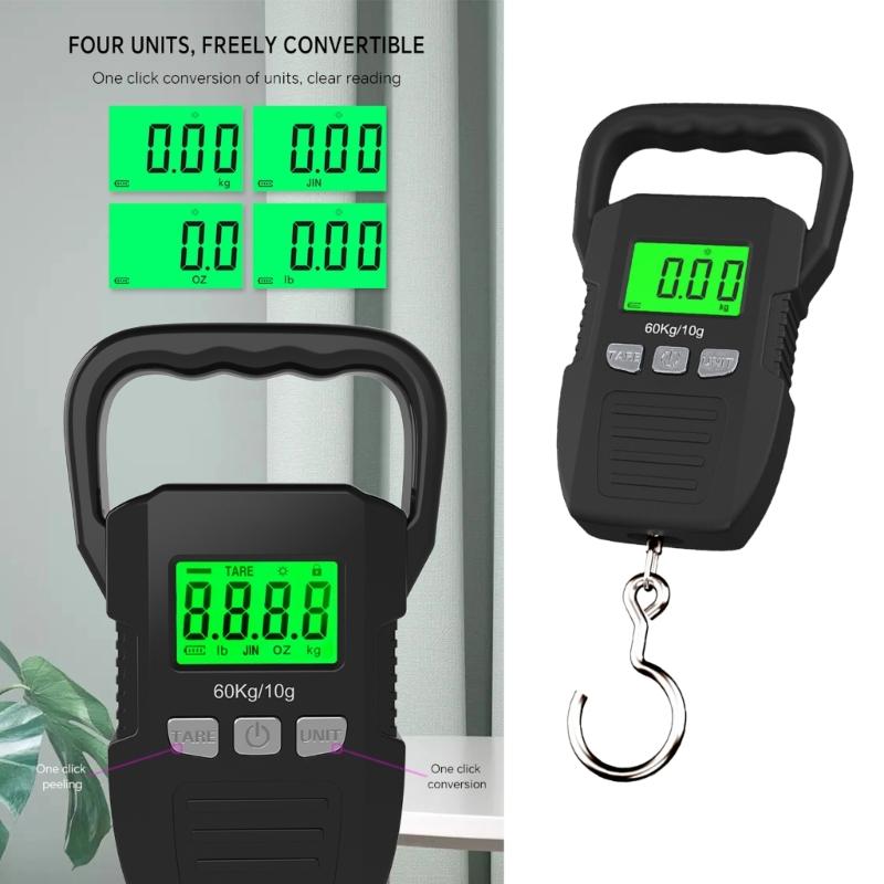 Commercial Heavy Duty Digital 60kg Capacity Hanging Scale with Backlit for Luggage Fish Fishing with Comfortable Handle
