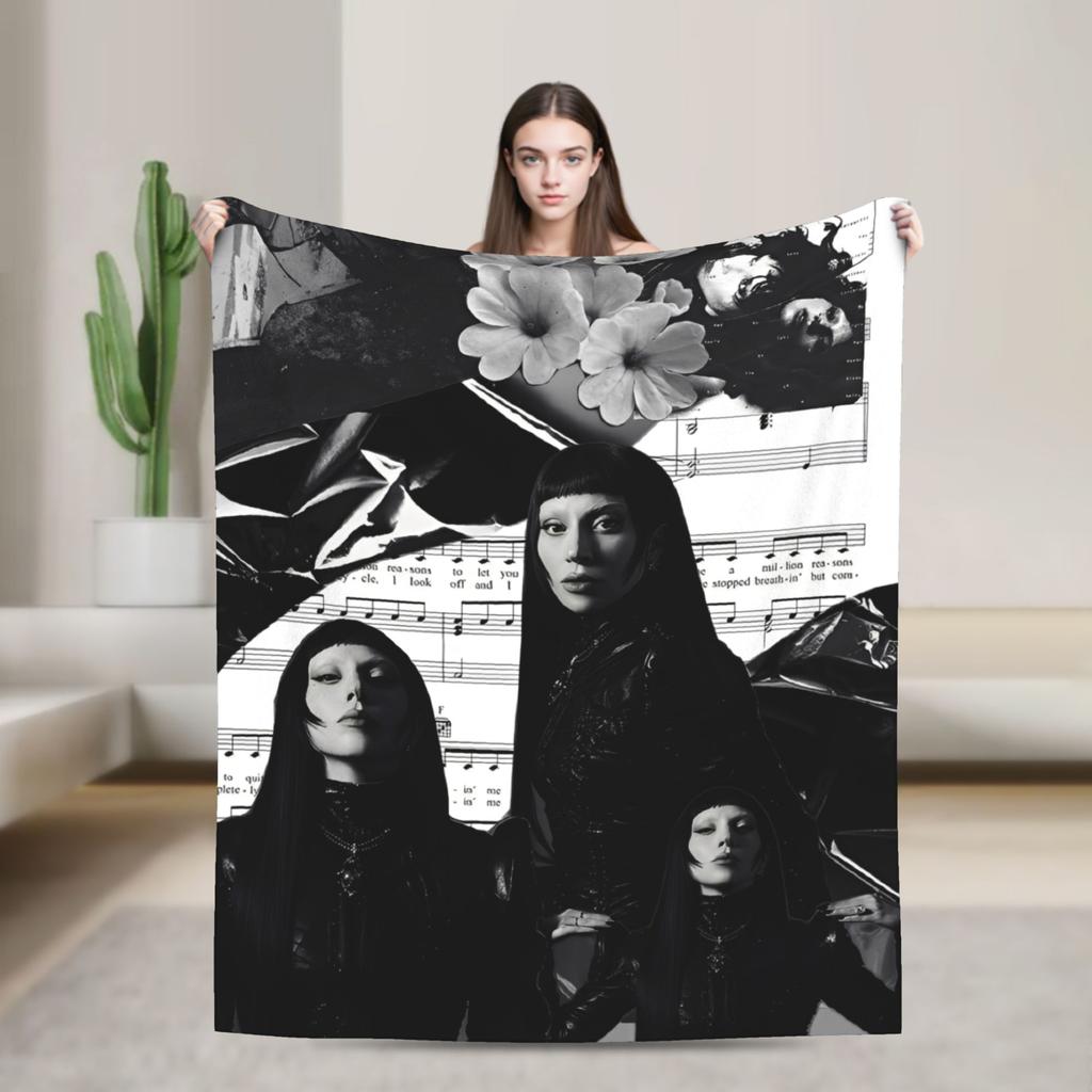 Lady Singer Rock Album Gagas Knitted Fashion Blankets Y2K Tour Flannel Throw Fashion Blanket Rug Piece Ultra-Soft Warm Bedspread Multifuncti