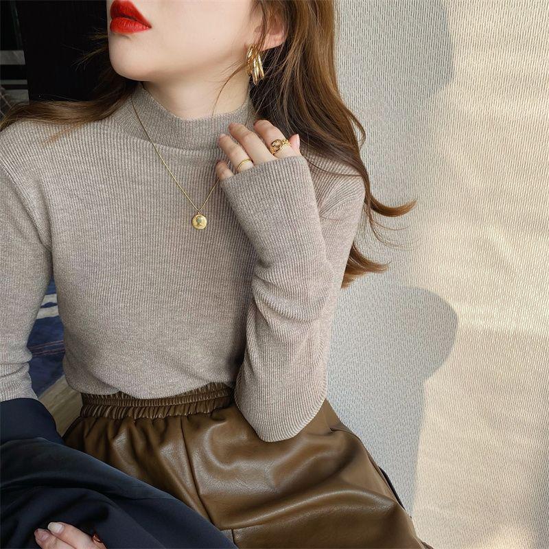 Taro Paarse Halfhoge Hals Aansluitende Gebreide Trui - Herfst/Winter Mode Veelzijdige Jumper Top