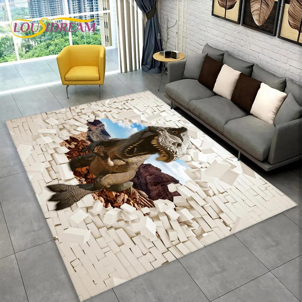 Koberec 3D vizuální iluze pro dinosaury,Koberec pro domácí obývací pokoj Ložnice Pohovka Herna Dekor rohožky,Kid protiskluzové podlahové rohože