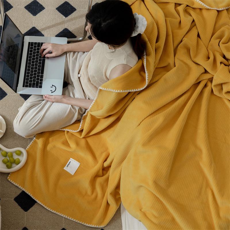 New Thickened Waffle Blanket Double Layer Composite Milk Fleece Solid Color Multi-functional Blanket