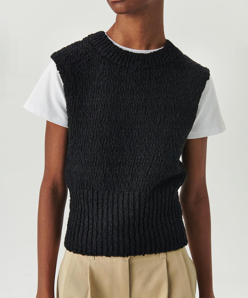 Leuba Cotton Slub Boucle Knit Vest - Black