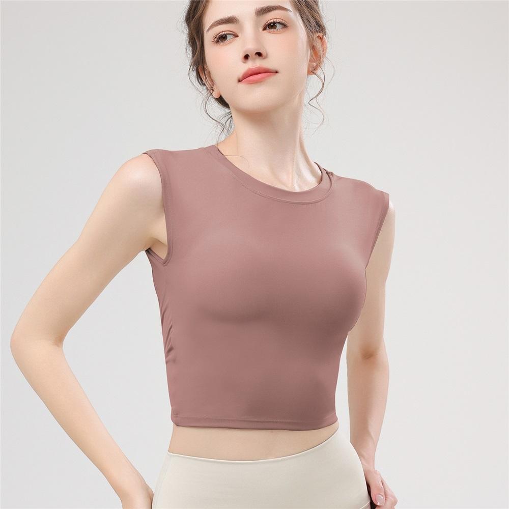 Summer New Yoga Suit Vest With Chest Cushion For Women, Sports Short Sleeved Hollow Out Back, Shock-absorbing Yoga Suit Vest Top