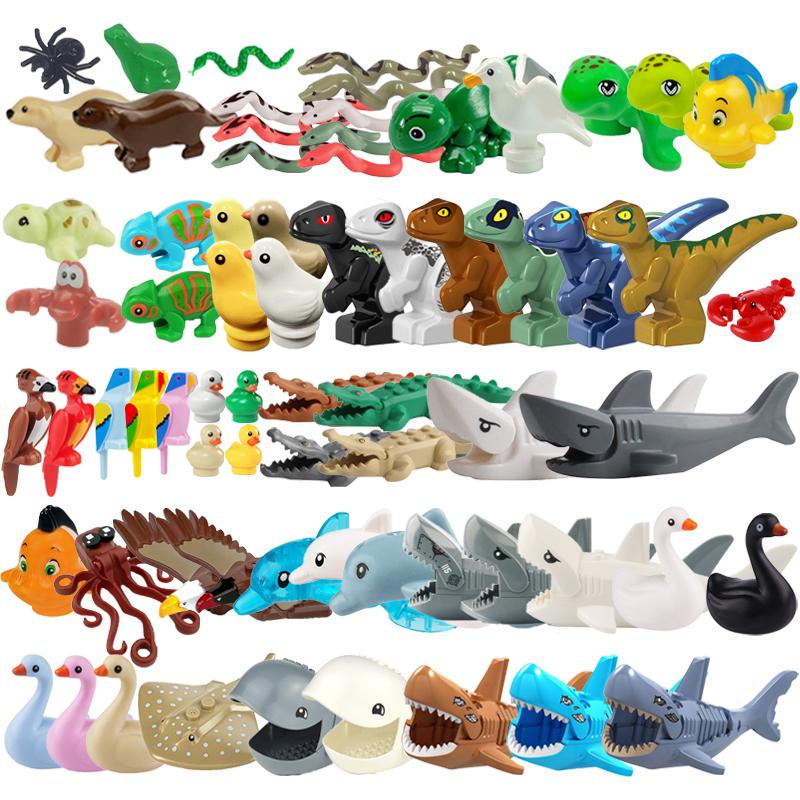 MOC Meerestierfiguren Bausteine Krokodil See Wal Hai Oktopus Schlange Dinosaurier Clownfisch Schildkröte Steine Kinderspielzeug Geschenk