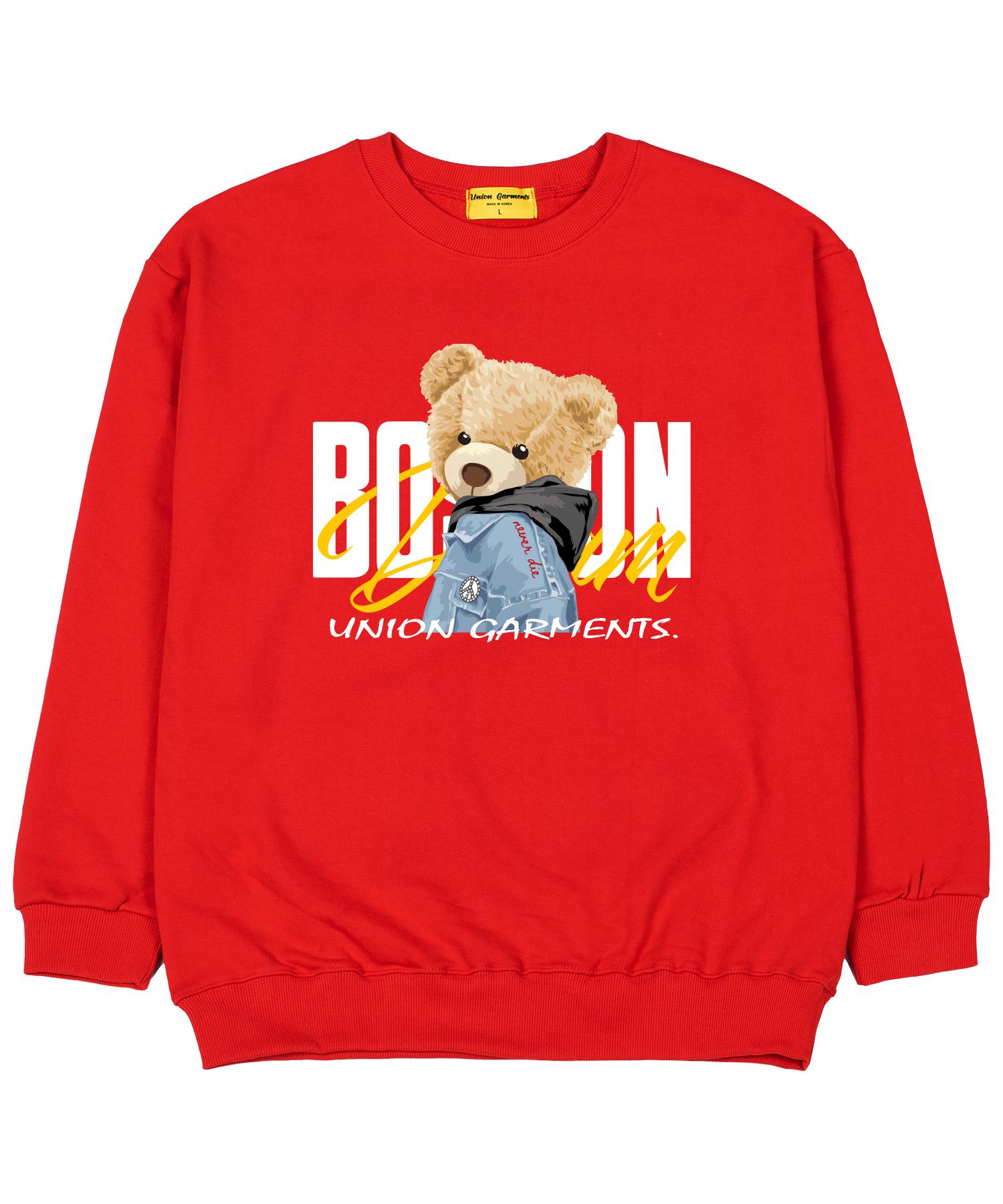 Union Garments Худи с медведем Махровая Оверсайз Толстовка Красная L