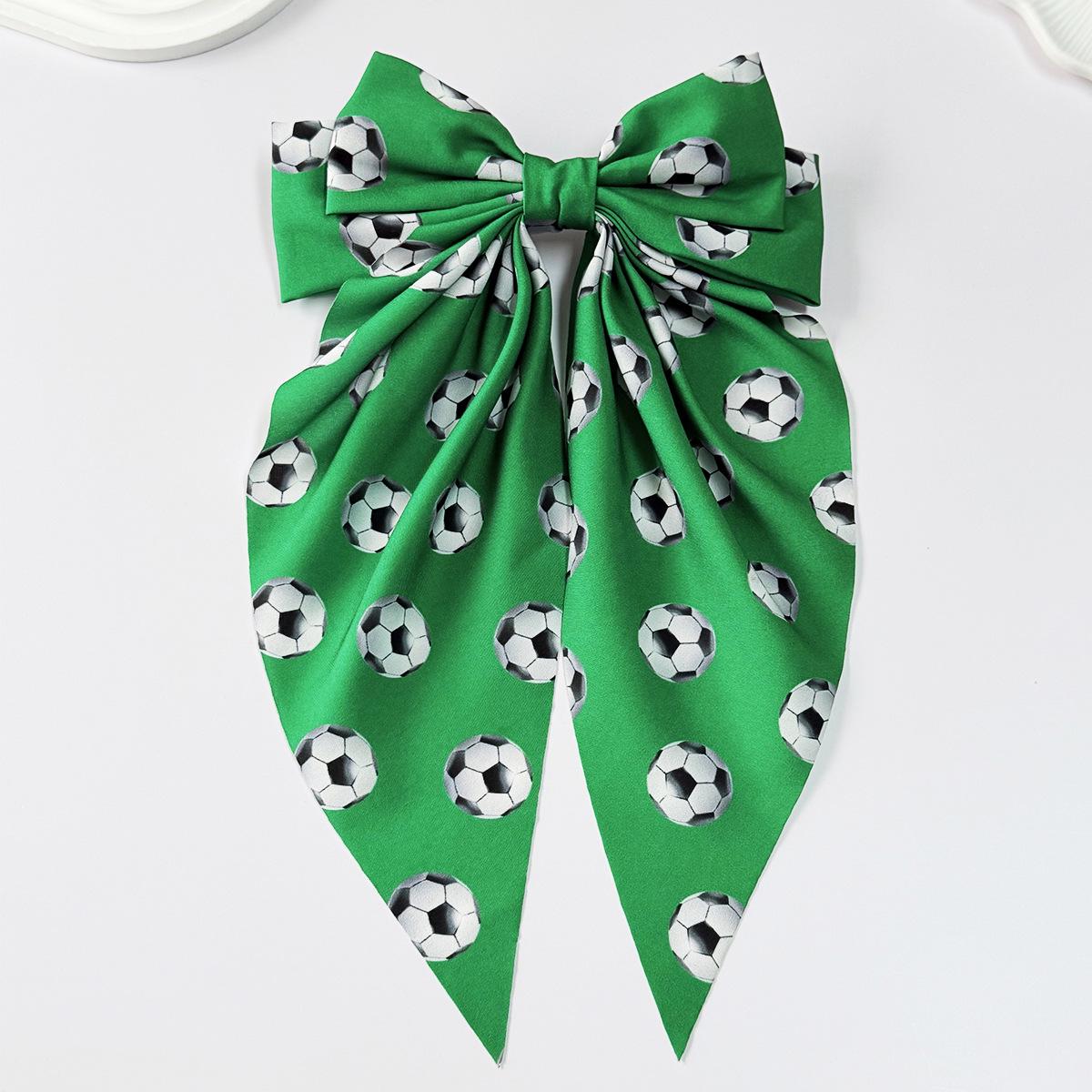 World Cup Football Print Hair Bow with Ribbon - US, Canada, Mexico Edition зелёный