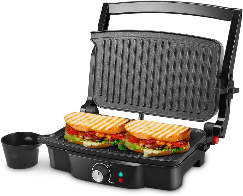 

2 Slice Press Grill, Electric Sandwich Maker Non-Stick Coated Plates, Opens 180 Degrees for Cooking United States