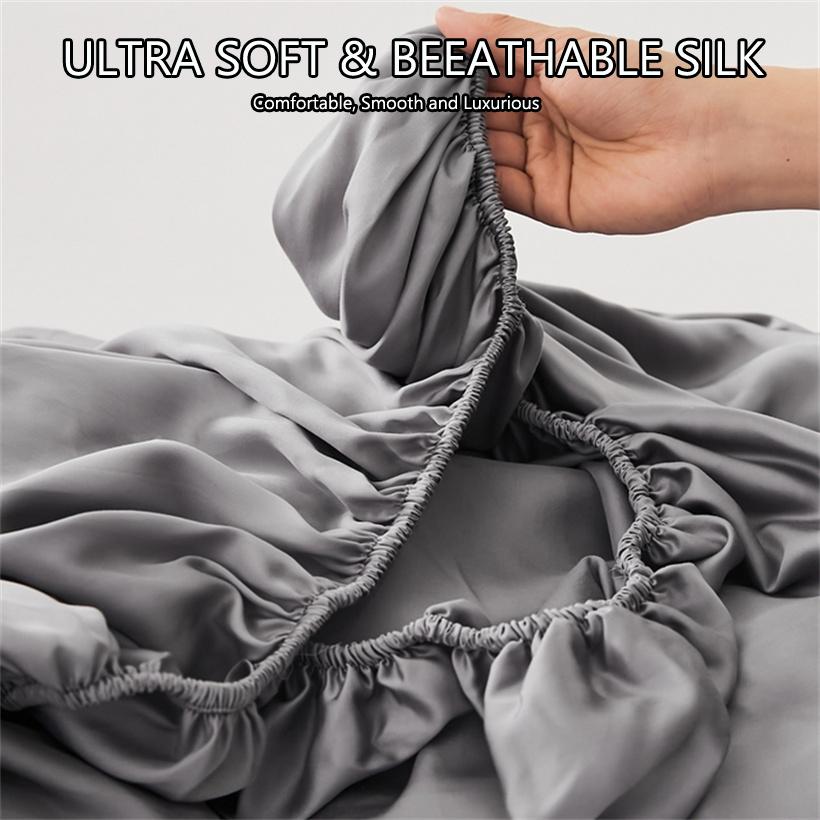 Smooth Mulberry Silk Fitted Sheet High End 100% Silk Mattress Cover with Elastic Bands for Single Double Queen King Bed 160/200