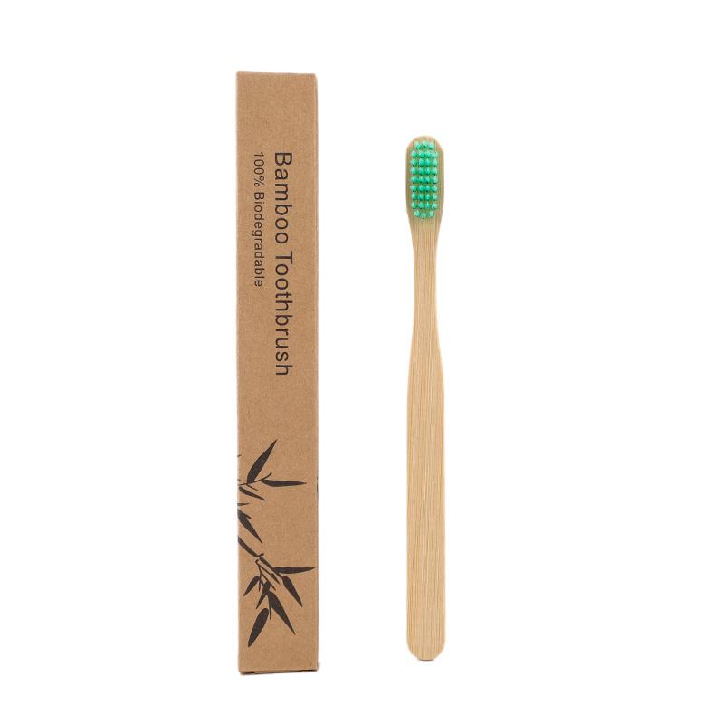 Ready Stock Custom Kraft Box Kids Flat Square Handle Soft Eco Natural Biodegradable Logo Design Bamboo Toothbrush