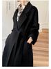 Women's Double-Sided Wool Coat: Long, Thickened, Solid Color with Belted Waist and Long Sleeves for Autumn/Winter.
