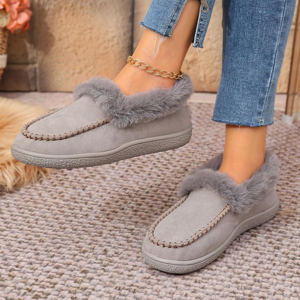 2025 Winter New Round Head Fluffy Shoes Retro Fashion Versatile Foreign Style Flat Bottom Velvet Thickened Cotton Shoes Women