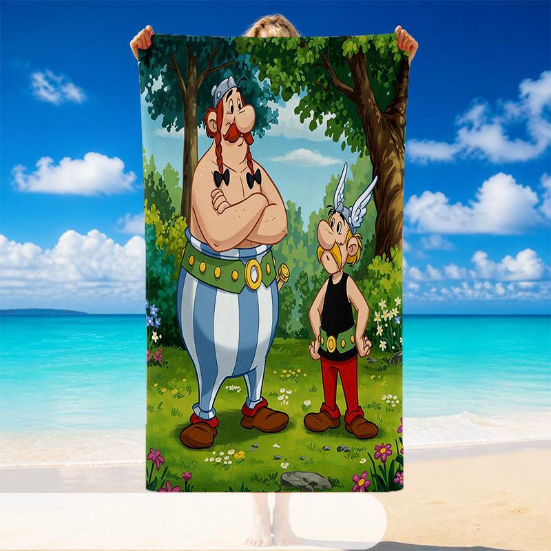 Schnelltrocknendes Strandtuch mit Asterix & Obelix Muster, Leichtes saugfähiges Handtuch für Pool Strand Urlaubsgebrauch