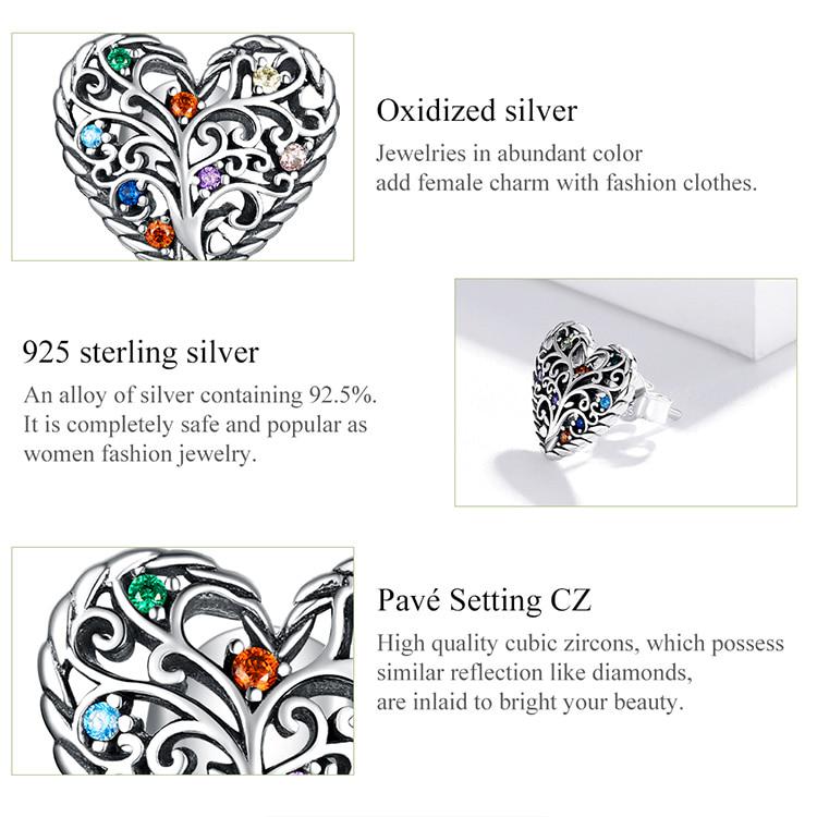 Bamoer Tree of Life Jewelry 925 Sterling Silver Stud Earrings for Women Oxidized Silver Wedding Statement Jewelry